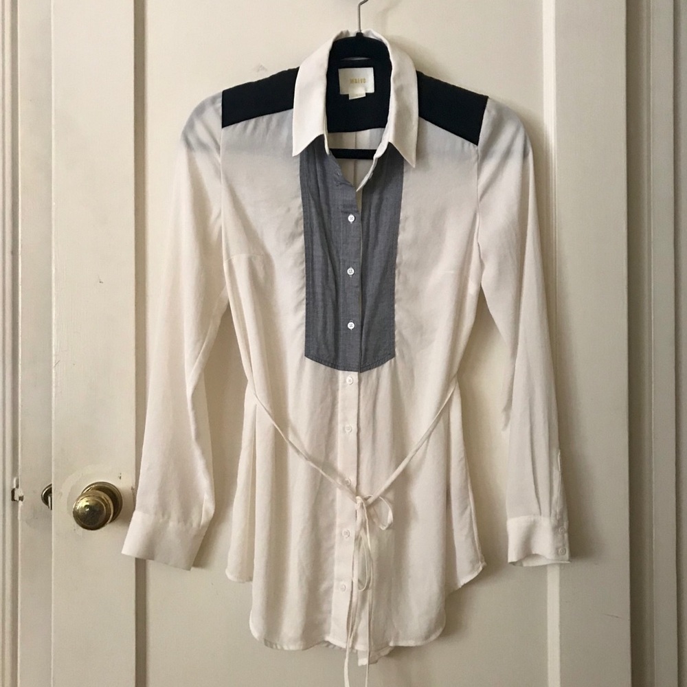 Anthropologie Mauve Colorblock Button Blouse - image 1